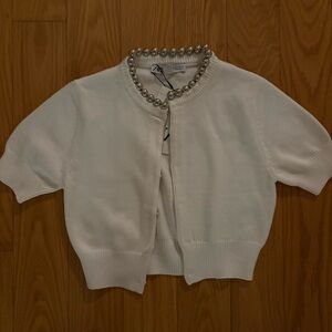 Zara white cropped cardigan with bead detail